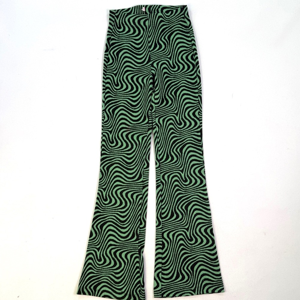 Urban Outfitters Green Black Swirl Psychedelic Knit Flare Pants S